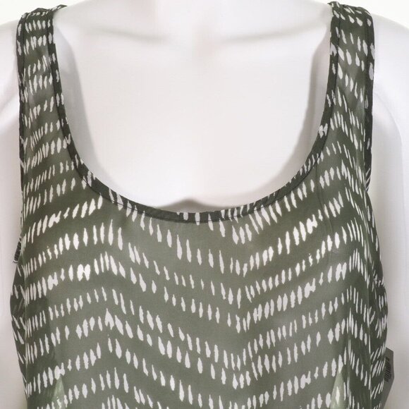 Old Navy Womens Large Tunic Tank Green & White Sleeveless Sheer - Picture 7 of 9